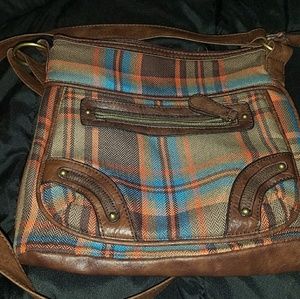 Brown tartan/plaid cross shoulder bag